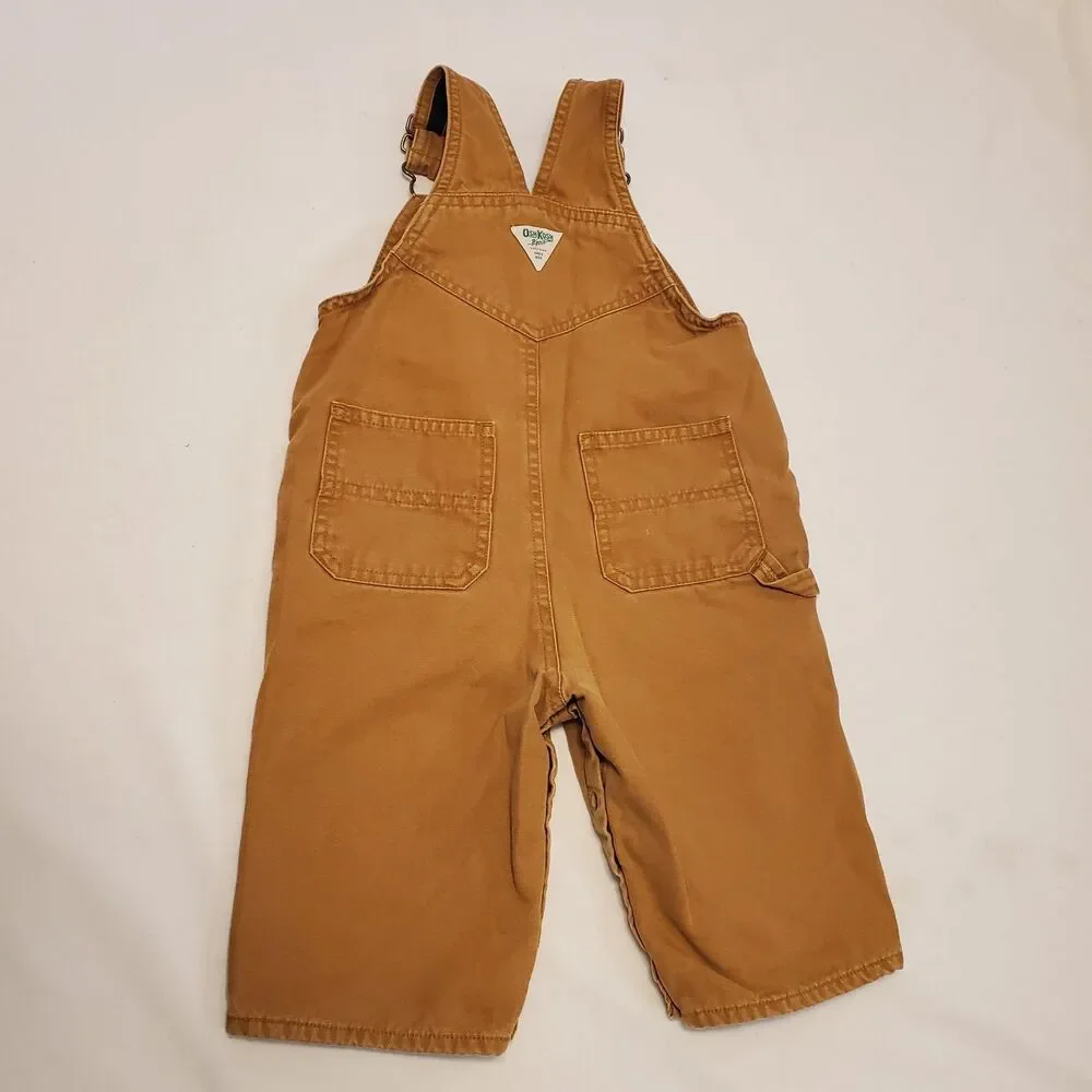 Rare Vtg Oshkosh B'gosh Canvas Double Knee Fleece Lined Overalls Sz 12 Months